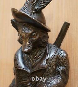 1870 Very Rare Extra Large Musical Swiss Black Forest Fox Whip Hook Glass Eyes