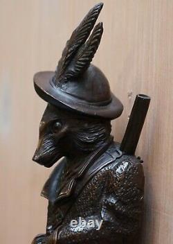 1870 Very Rare Extra Large Musical Swiss Black Forest Fox Whip Hook Glass Eyes