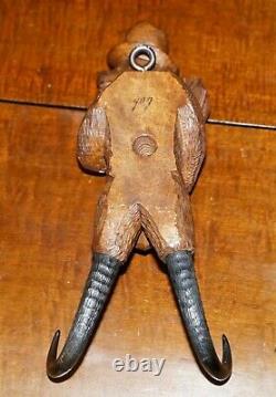 1880 Very Rare Medium Swiss Black Forest Bear With Hat Whip Hook Hand Carved