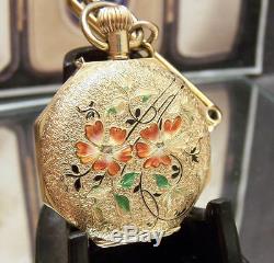 1910 Antique Vintage Enamelled Case Solid 18k Gold Watch & 15k Brooch Rare Dial