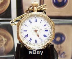 1910 Antique Vintage Enamelled Case Solid 18k Gold Watch & 15k Brooch Rare Dial