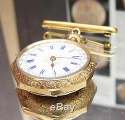 1910 Antique Vintage Enamelled Case Solid 18k Gold Watch & 15k Brooch Rare Dial