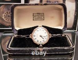 1924 Antique Vintage Swiss Rolex Solid Gold Watch & Rare Band Serviced + Box