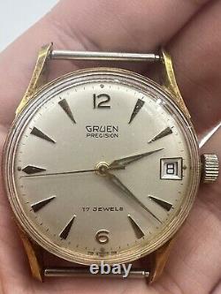 1950s Gruen Men's Swiss Gold 17j Calendar Watch Vintage Rare 510 Dial Self Wind