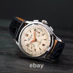 1950s Vintage Chronograph Men's Watch Benda Swiss 35mm Rare Beige Round Dial