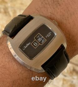 1960's Vintage Chateau Digital Jump Hour Swiss Watch Manual 43mm Black Dial Rare