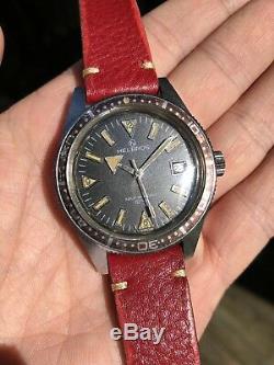 1960s Vintage Helbros Swiss Skin Diver Watch Rare Tropical Bezel