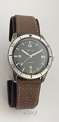 1960s Vintage Orvin Diver Watch Swiss Sears Roebuck and Co Heuer Black Beauty