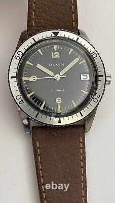 1960s Vintage Orvin Diver Watch Swiss Sears Roebuck and Co Heuer Black Beauty