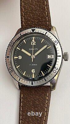 1960s Vintage Orvin Diver Watch Swiss Sears Roebuck and Co Heuer Black Beauty