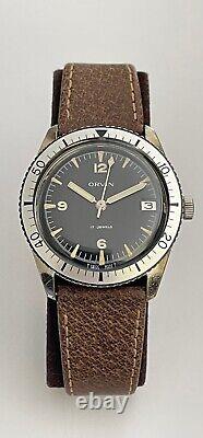 1960s Vintage Orvin Diver Watch Swiss Sears Roebuck and Co Heuer Black Beauty