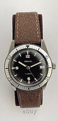 1960s Vintage Orvin Diver Watch Swiss Sears Roebuck and Co Heuer Black Beauty