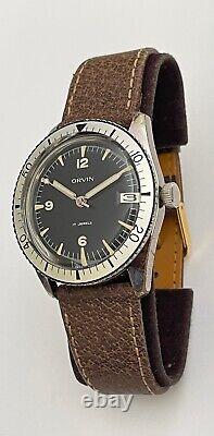 1960s Vintage Orvin Diver Watch Swiss Sears Roebuck and Co Heuer Black Beauty