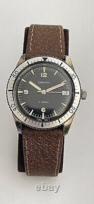 1960s Vintage Orvin Diver Watch Swiss Sears Roebuck and Co Heuer Black Beauty