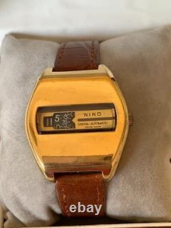 1970's Vintage Nino Jump Hour 25 J Swiss Automatic Watch Rare 40mm Gold Plated