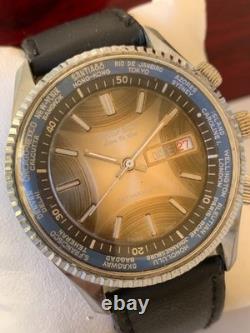 1970's Vintage Prefect Super De Luxe World Time Watch Date Men Rare 43mm Swiss