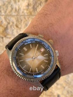 1970's Vintage Prefect Super De Luxe World Time Watch Date Men Rare 43mm Swiss