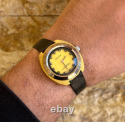 1970's Vintage Sandoz Watch Manual Wind Yellow 34mm 17 Jewels Swiss Made Rare