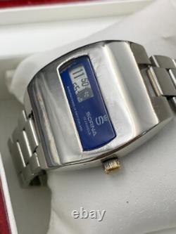 1970's Vintage Sorna Disk Watch Blue Space Age Digital Jump Hour Swiss 38mm Rare