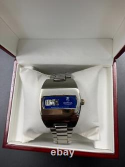 1970's Vintage Sorna Disk Watch Blue Space Age Digital Jump Hour Swiss 38mm Rare