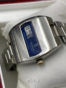1970's Vintage Sorna Disk Watch Blue Space Age Digital Jump Hour Swiss 38mm Rare