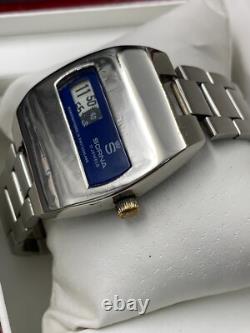1970's Vintage Sorna Disk Watch Blue Space Age Digital Jump Hour Swiss 38mm Rare
