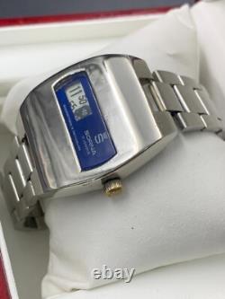 1970's Vintage Sorna Disk Watch Blue Space Age Digital Jump Hour Swiss 38mm Rare