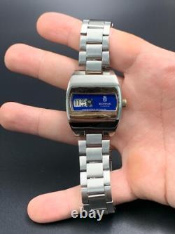 1970's Vintage Sorna Disk Watch Blue Space Age Digital Jump Hour Swiss 38mm Rare