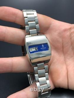 1970's Vintage Sorna Disk Watch Blue Space Age Digital Jump Hour Swiss 38mm Rare