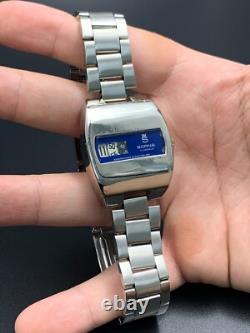 1970's Vintage Sorna Disk Watch Blue Space Age Digital Jump Hour Swiss 38mm Rare