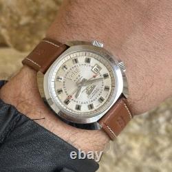 1970's Vintage Velis Alarm Men's Wristwatch Swiss Made Date 41mm Rare Working
