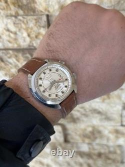 1970's Vintage Velis Alarm Men's Wristwatch Swiss Made Date 41mm Rare Working