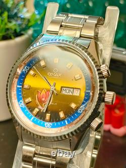 1970s Vintage and Very Rare Model Automatic Swiss Omax Crystal World Time