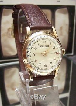 40's Swiss Antique Vintage Rare Triple Date Solid 18k Pink Gold Watch Nice Dial