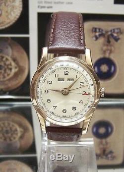 40's Swiss Antique Vintage Rare Triple Date Solid 18k Pink Gold Watch Nice Dial