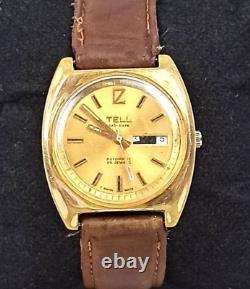 ANTIQUE TELL WATCH VINTAGE AUTOMATIC 25 JEWELS WRISTWATCH SWISS 50s MADE RARE