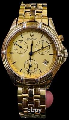 Accutron Swiss Chronograph Watch All Golden 27b14 Rare Vintage Watch