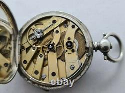 Antique 1900 Swiss Small Solid Silver Pocket Watch Original Case Key VGC Rare