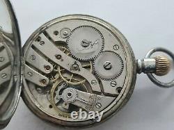 Antique 1910 Swiss Made Solid Silver Pocket Watch + Chain Working Rare