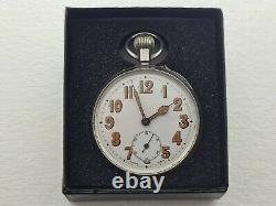 Antique Military Style Swiss 925 Solid Silver Pocket Watch Working Box Rare
