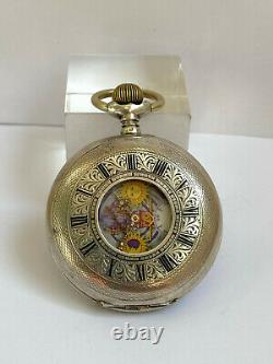 Antique Rare Masonic Symbols Half Hunter Silver Swiss Pocket Roman Watch