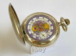 Antique Rare Masonic Symbols Half Hunter Silver Swiss Pocket Roman Watch