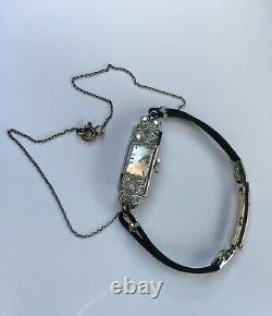 Antique Vintage Longines Platinum & Diamonds Watch 1930s 17 Jewels Swiss RARE