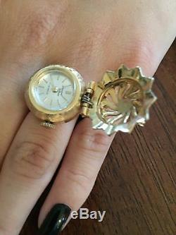 Antique Vintage Rare Solid Yellow Gold Watch Ring (Swiss Movement) Estate Piece