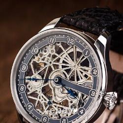 Antique vintage Swiss wristwatch, rare exclusive mens watch, skeleton wristwatch