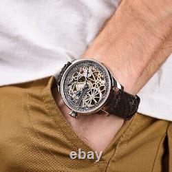 Antique vintage Swiss wristwatch, rare exclusive mens watch, skeleton wristwatch