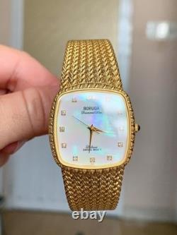 Boruga Diamond Star MOP Dial Gold Plated Swiss Quartz Extreme Rare Vintage Watch
