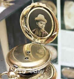 C1890 V Rare Antique Vintage Solid Gold Bespoke Portrait Pocket Watch & Locket