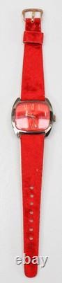 Chateau Rare Vintage Swiss Watch Running Wind Up Red Dial Red Band Wristwatch