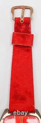 Chateau Rare Vintage Swiss Watch Running Wind Up Red Dial Red Band Wristwatch
